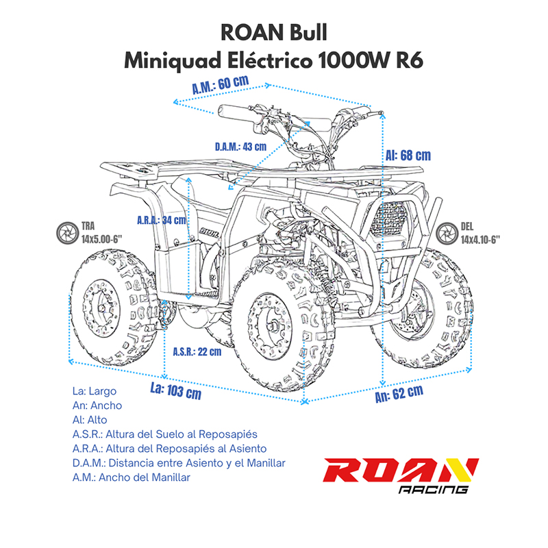 MINI QUAD ELECTRICO ROAN BULL 1000W - Imagen 2